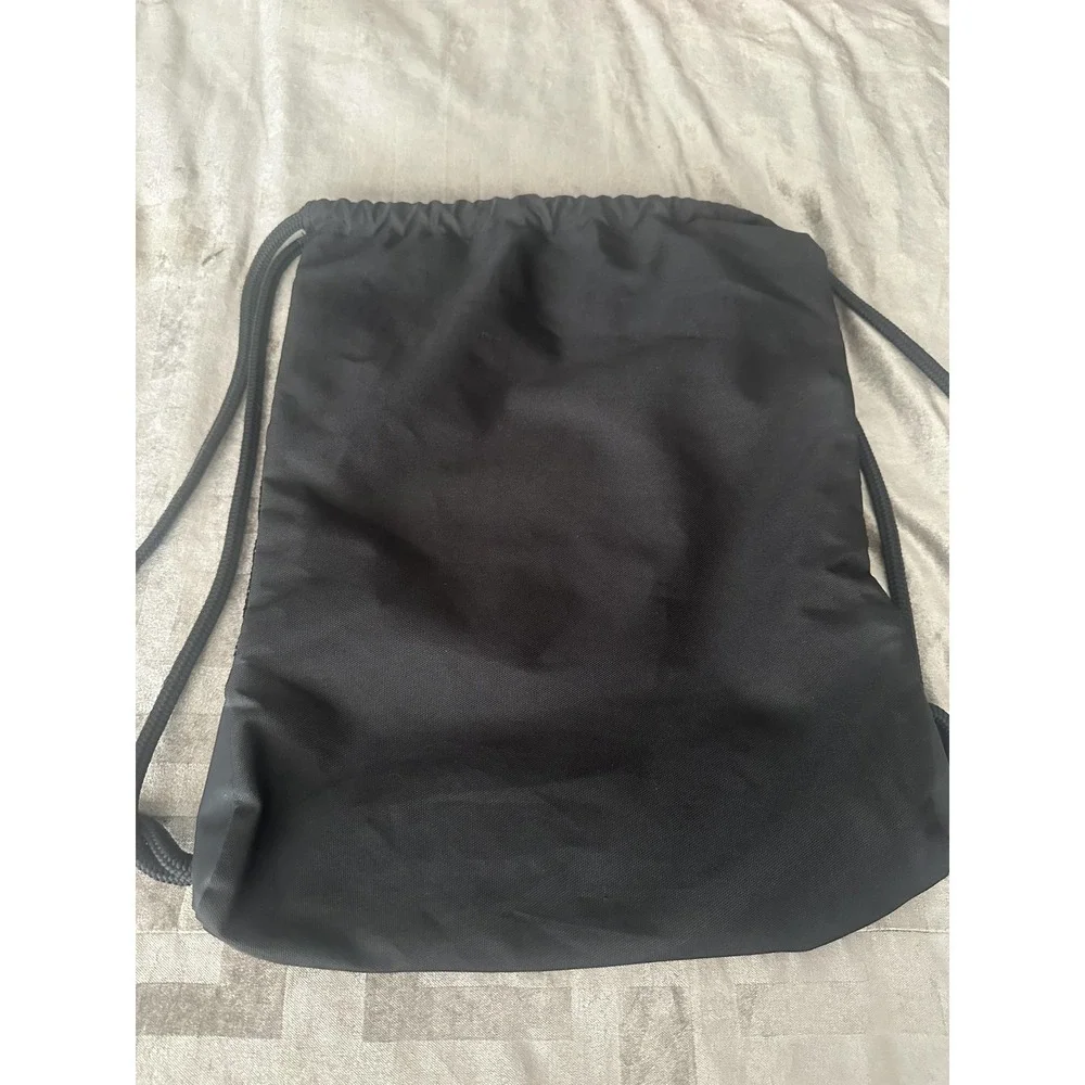 Adidas Drawstring Gym Sack Backpack Black 3 Stripes Mesh Pockets Sports Logo Bag